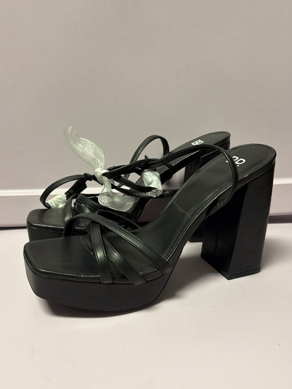 bp Black Strappy Platform Block Heel Sandals